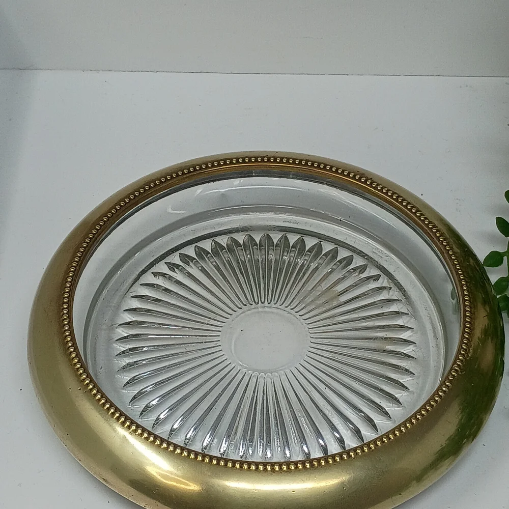 Champagne Bottle Coaster/Glass Trinket Dish with Gold Tone Rim